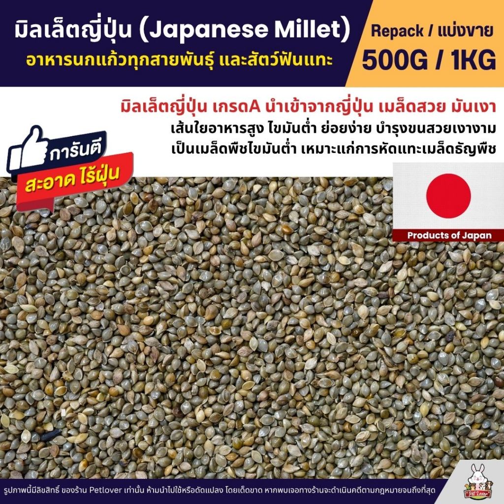 มิลเล็ตญี่ปุ่น Japanese Millet เกรดA อาหารนกแก้ว และสัตว์ฟันแทะ สะอาด ร่อนฝุ่น (แบ่งขาย 500G / 1KG)