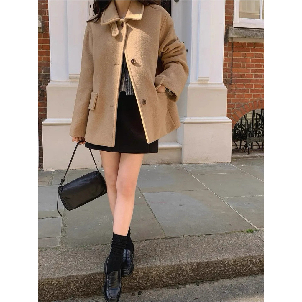 (C335) Rome Wool Coat 🍂🍁 เสื้อโค้ทผ้าวูลผสม เนื้อผ้าอุ่น ใส่สบาย พร้อมส่ง 2 สี - รูปที่ 5