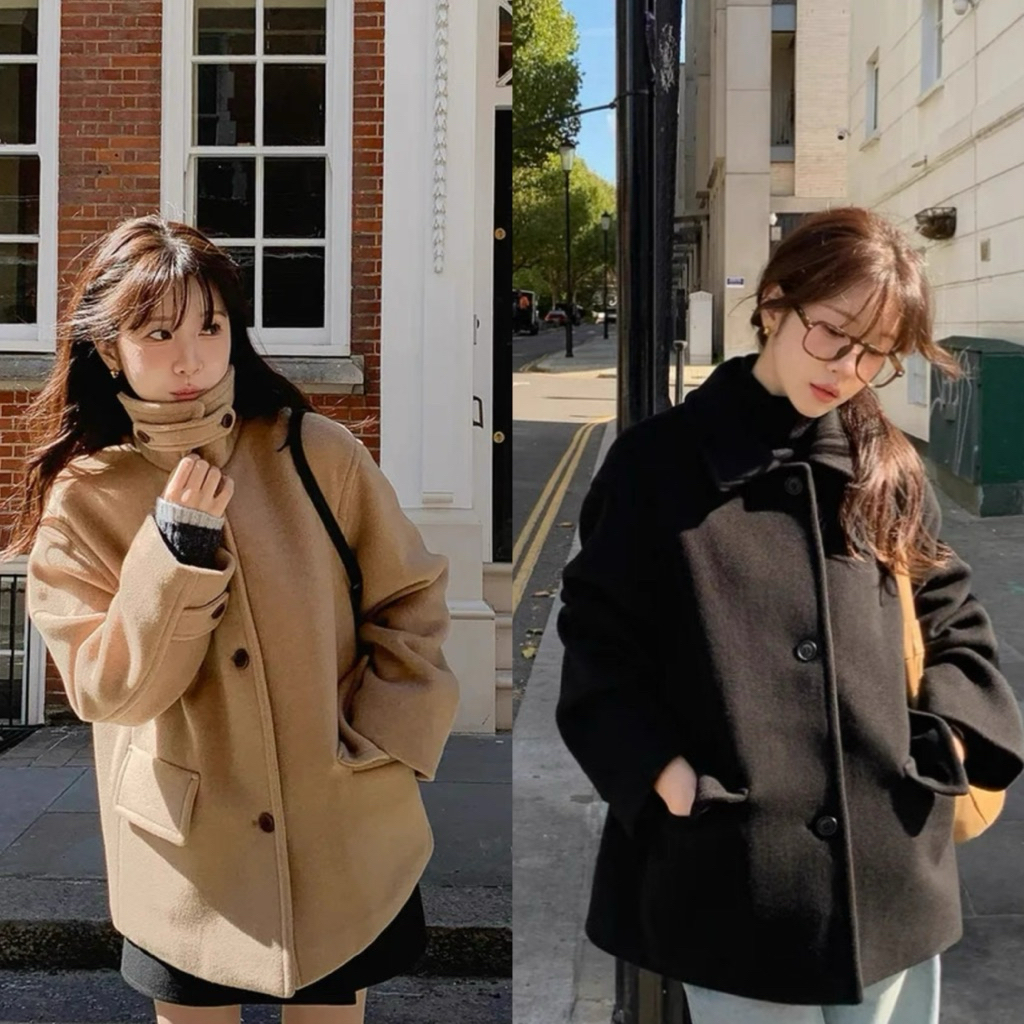 (C335) Rome Wool Coat 🍂🍁 เสื้อโค้ทผ้าวูลผสม เนื้อผ้าอุ่น ใส่สบาย พร้อมส่ง 2 สี