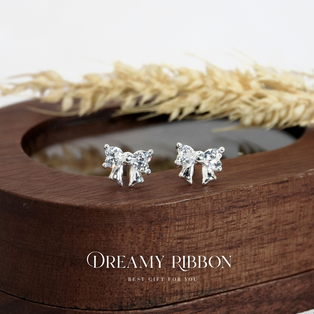 nnjew ต่างหูเงินแท้ Silver 99.9% (ทั้งตัวเรือน) รุ่น Dreamy Ribbon ทรง โบว์ ผู้หญิง
