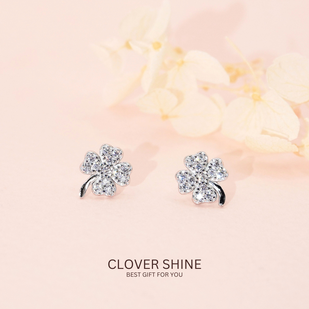 nnjew ต่างหูเงินแท้ 99.9% s999 รุ่น Clover Shine ใบโคลเวอร์ ผู้หญิง