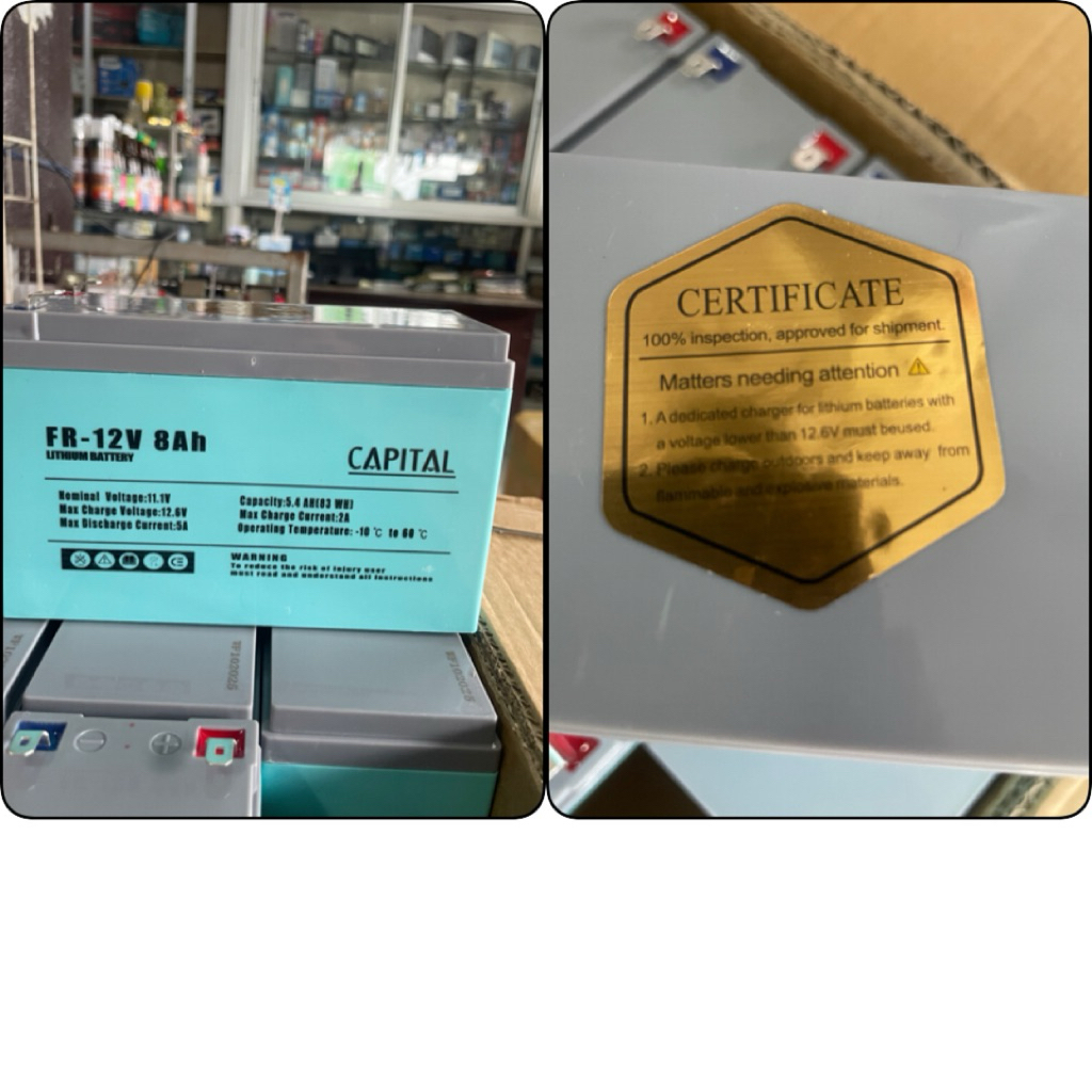แบตเตอรี่ลิเธียม Capital 12v 8AH  แบตเตอรี่ชนิดใหม่แบตเตอรี่เครื่องพ่นยาสารเคมี พลังงานแสงอาทิตย์แบบชาร์จไฟได้