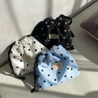 ถุงผ้าหูรูดลายจุดน่ารักๆ สีพาสเทล มีซับใน รุ่น mimiidot flure.bags