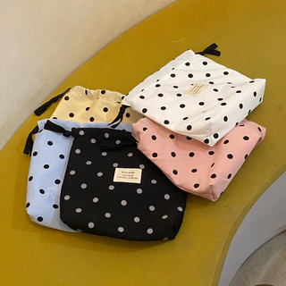 ถุงผ้าหูรูดลายจุดน่ารักๆ สีพาสเทล มีซับใน รุ่น mimiidot flure.bags