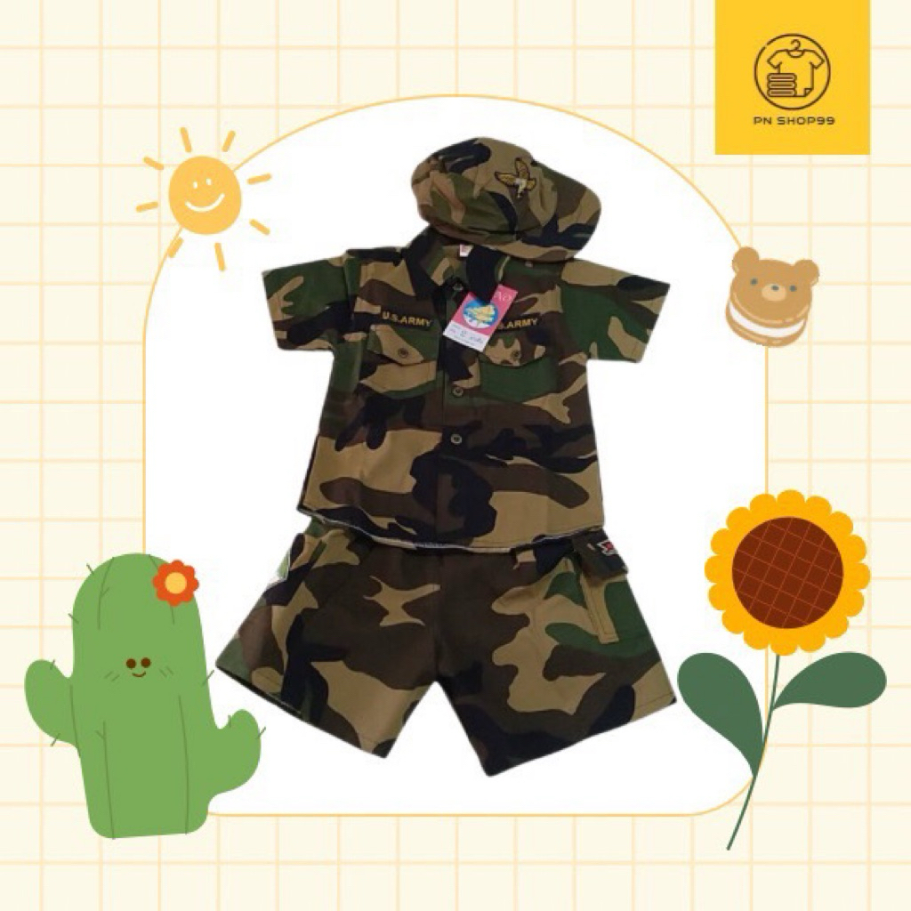 PN SHOP99 ชุดทหารเด็ก ARMY ผ้าRipstop ราคาประหยัด ขนาด 2-6 สำหรับเด็ก 2-7 ปี ดีไซน์ลายพราง ใส่สบาย แนะนำบวกไซส์ 2 นิ้ว
