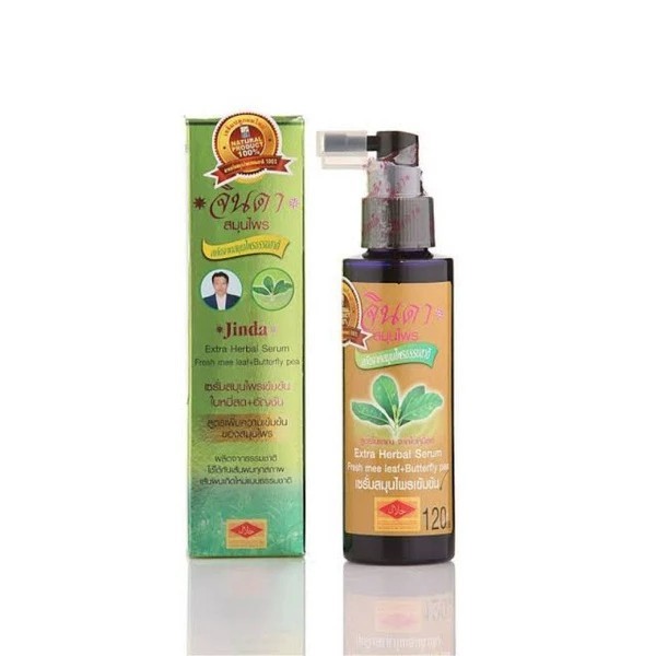 ของแท้ 100% จินดา เซรั่ม ใบหมี่สด+อัญชัน สูตรเข้มข้น (กล่องเขียว) 120 มล. บำรุงเส้นผม เสริมสร้างรากผม ลดการหลุดร่วง