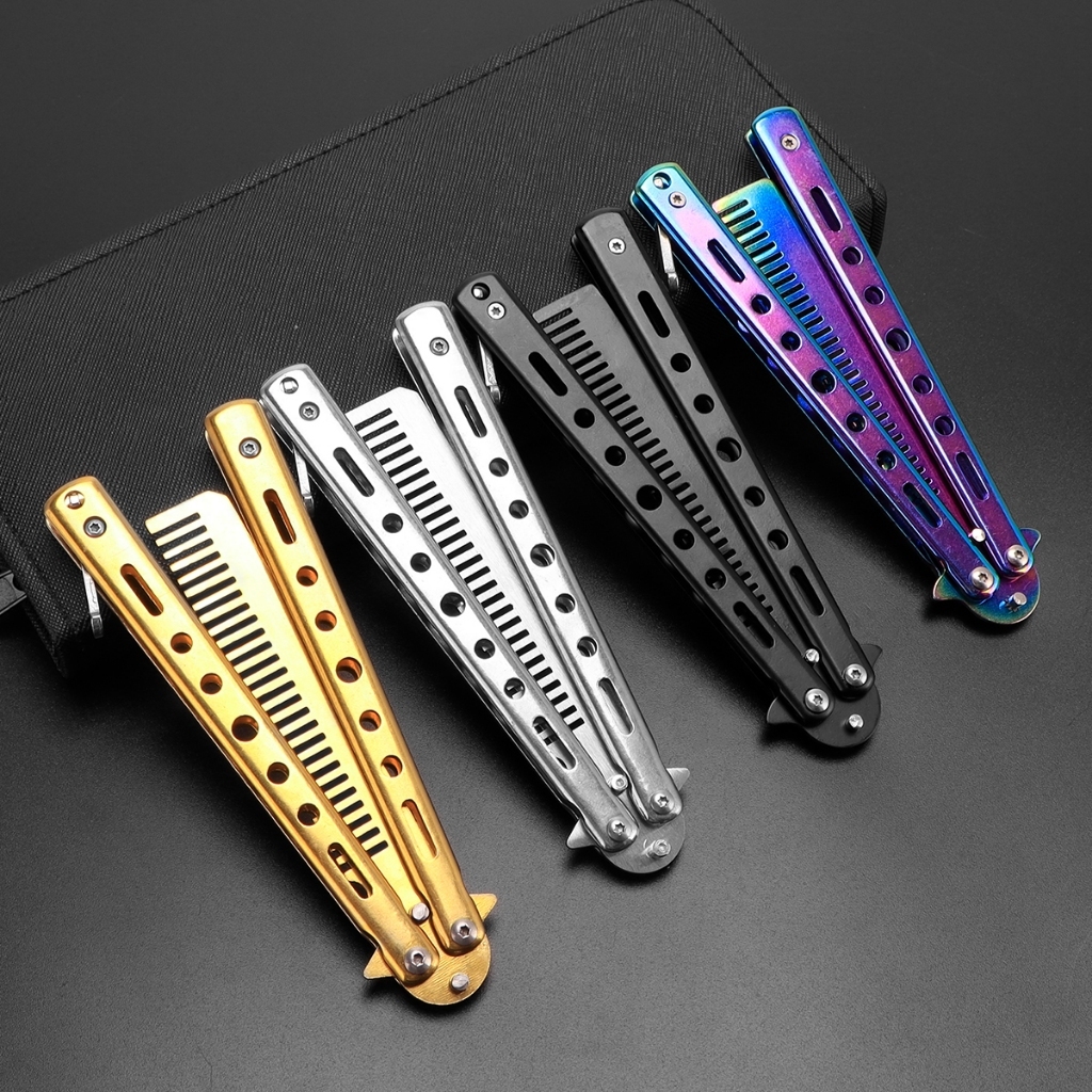 balisong บาลิซอง หวี หวีผม หวีช่างตัดผม ที่เปิดขวด สแตนเลส ดำ เงิน รุ้ง BF15 BF16 BF98 - รูปที่ 2