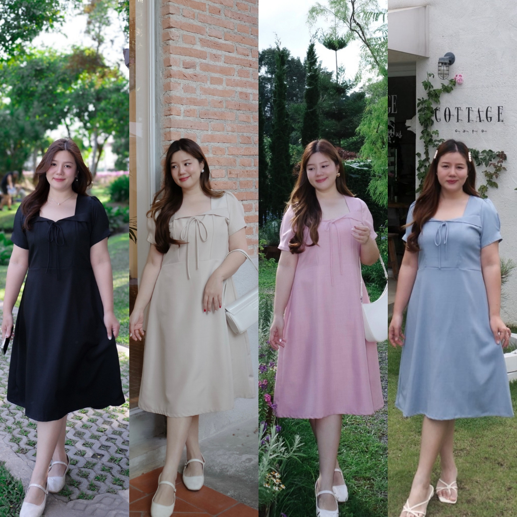 (❤️อกถึง 50") Elvia Dress เดรสสาวอวบ ชุดสาวอวบ