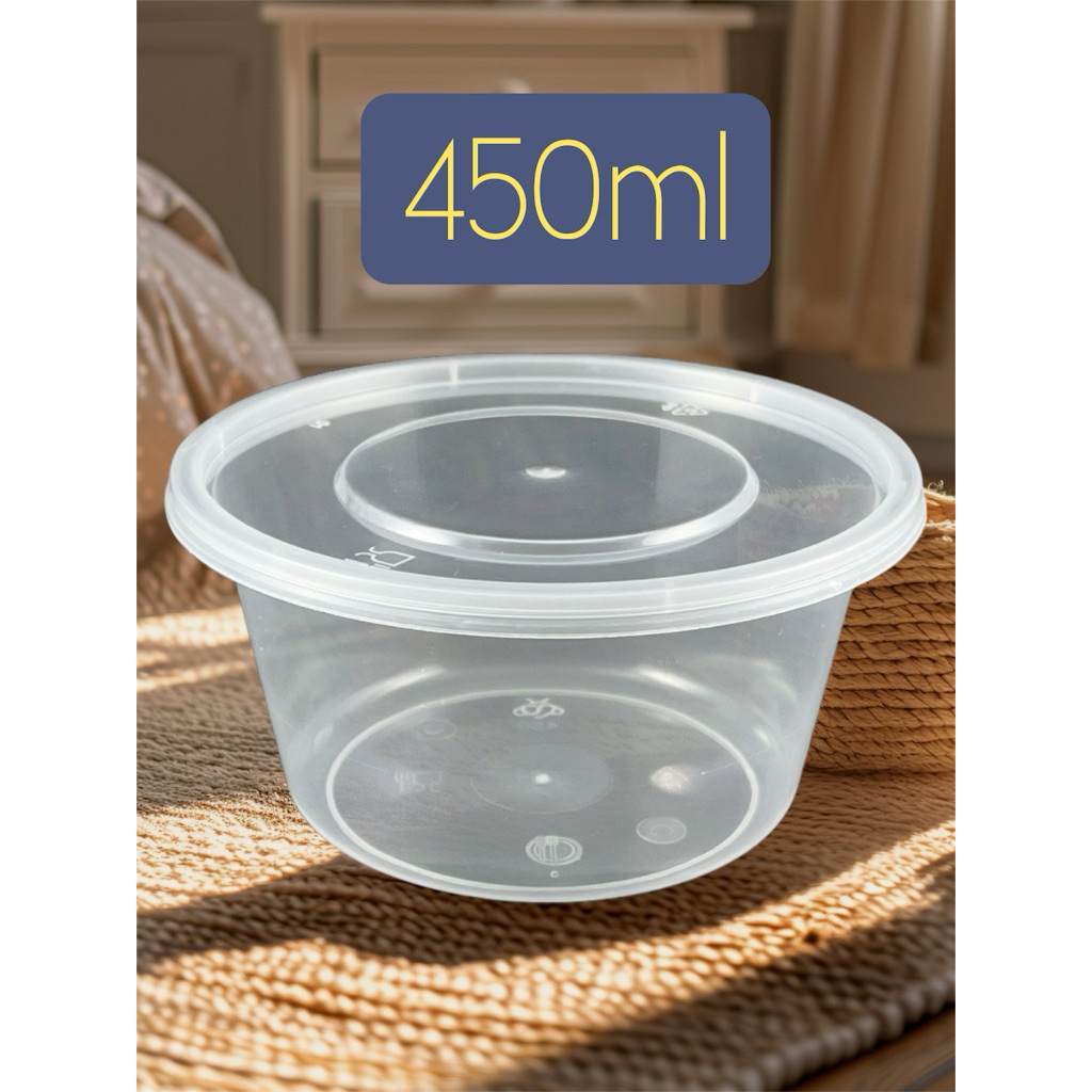 (ยกลัง500ชุด)กล่องกลมใส่อาหารพร้อมฝา ขนาด 450ml ฝาไม่มีรู