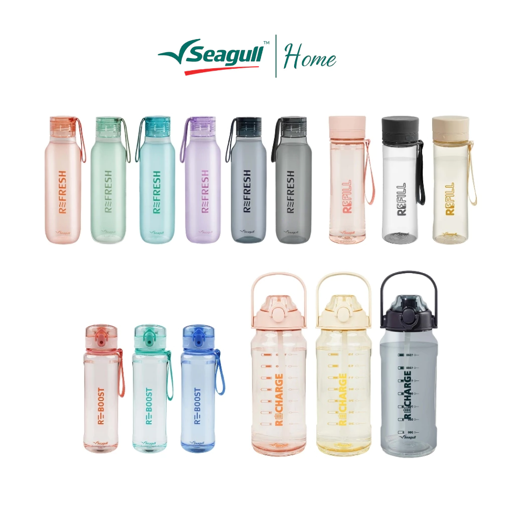 Seagull ขวดน้ำพลาสติก มีให้เลือก 4 แบบ Refresh 650 ลิตร / Reboost 640 ลิตร / Refill 680 ลิตร / Recharge 2,000 ลิตร
