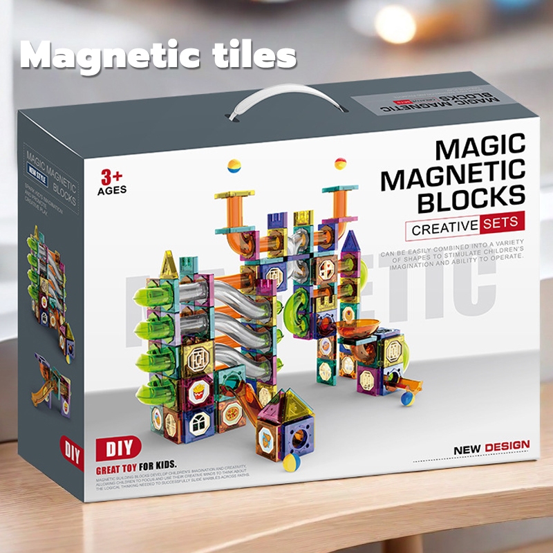 (รุ่นสไลด์)  Magnetic building tiles 73-349 ชิ้น ฝึกสมอง บล็อกตัวต่อแม่เหล็ก ตัวต่อรางบอล ตัวต่อเด็ก ชุดตัวต่อ