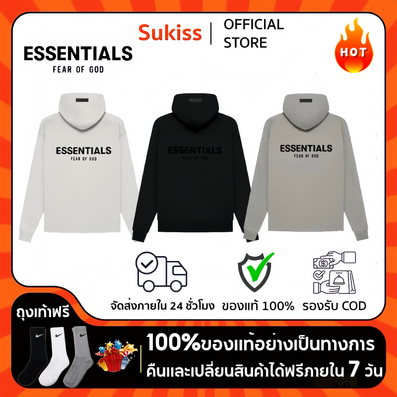 สินค้าเคาน์เตอร์ของแท้ 100% 💚New Hot Essentials Fear Of God Hoodie S22 ✅ชาย และหญิงเสื้อฮู้ดหลวม