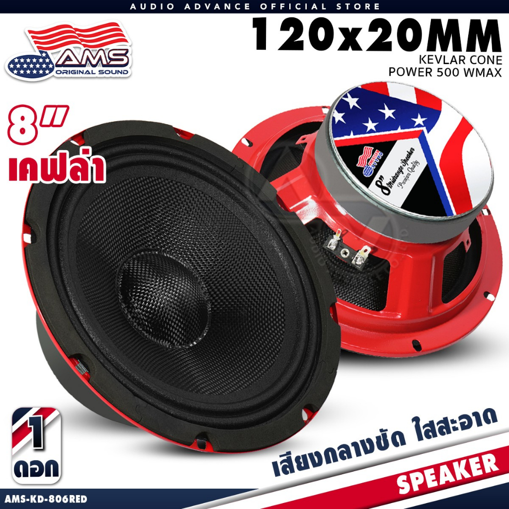 AMERICAN SOUND ลำโพงเสียงกลาง 8 นิ้ว ลำโพง 8 นิ้ว เสียงกลาง ดอกลำโพง กรวยเคฟล่า หมวกเคฟล่า KD-806