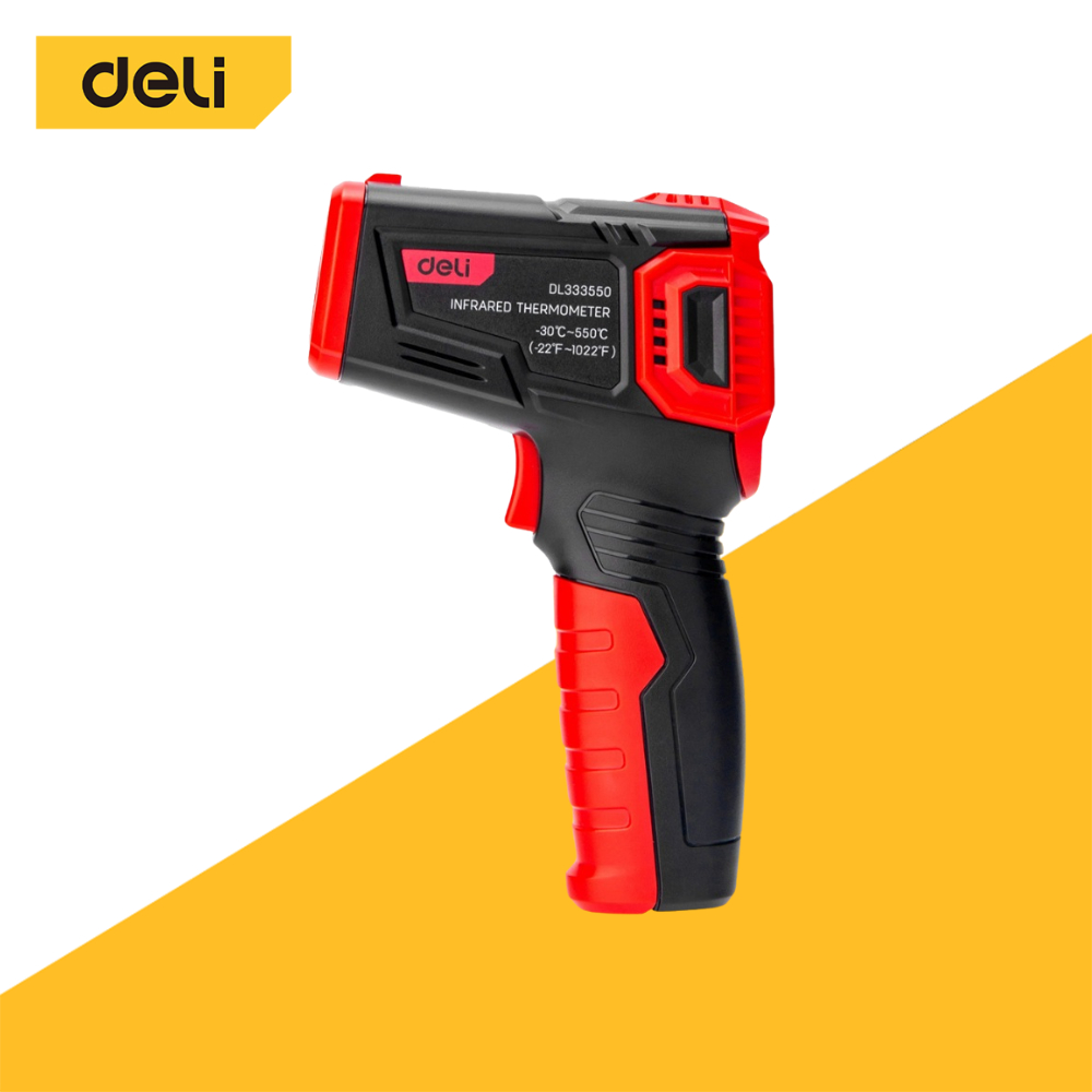 Deli เครื่องวัดอุณหภูมิอินฟราเรด ปืนวัดอุณหภูมิ วัดอุณหภูมิ ไม่สัมผัส จอ LCD Infrared Thermometer