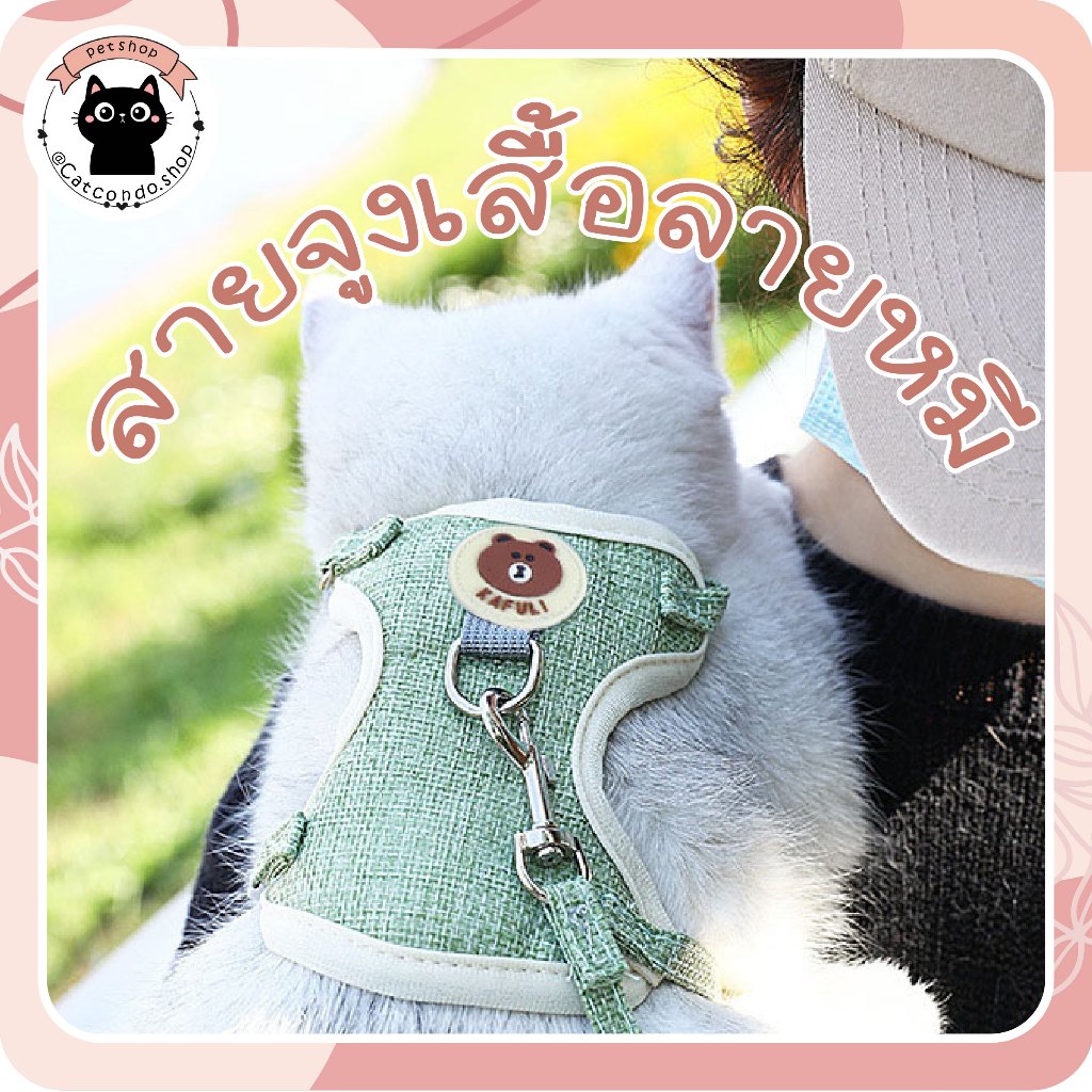 🌵 สายจูงแมวรัดอก สายจูงแมว สำหรับสัตว์เลี้ยง ลายหมี ฟรีไซส์ 6-12กก. พร้อมสายจูง 🌵