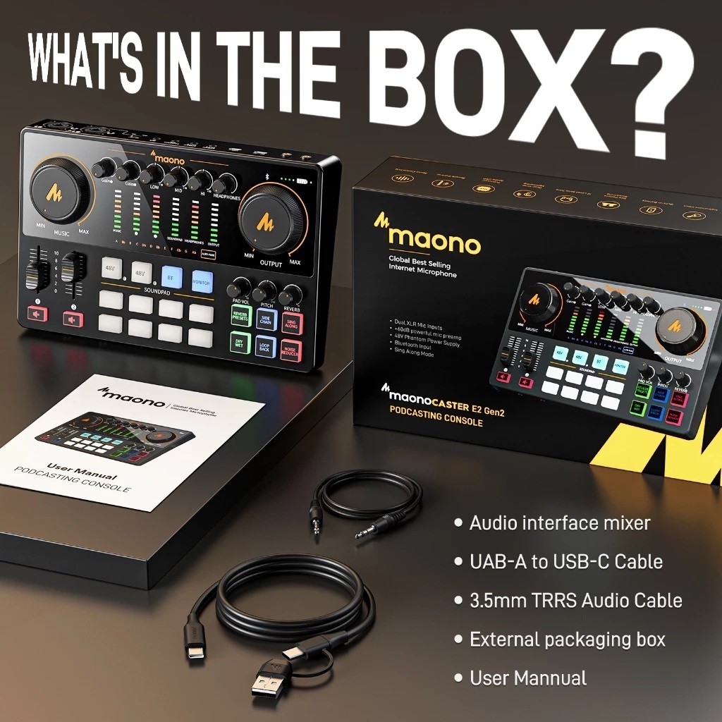 ส่งจากไทยMaono E2-Gen2 Podcast Mixer Audio Interface การ์ดเสียงพร้อมอินพุต XLR คู่,ชุดสตูดิโอมิกซ์เสียงบันทึกแบบมืออาชีพ ราคา ถูกที่สุด ดีลบีเคเค แกลเลอรีภาพที่ 6