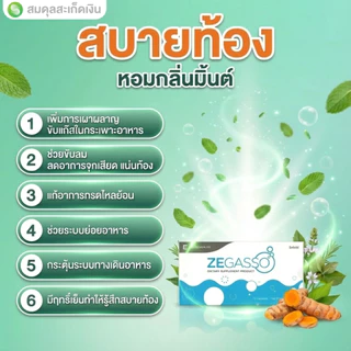 Ze-Gasso สมุนไพรช่วยย่อยอาหาร ลดอืด จุก เสียด แน่นเฟ้อ | ขับลมหลังอาหาร | 1 แผง (10 เม็ด)
