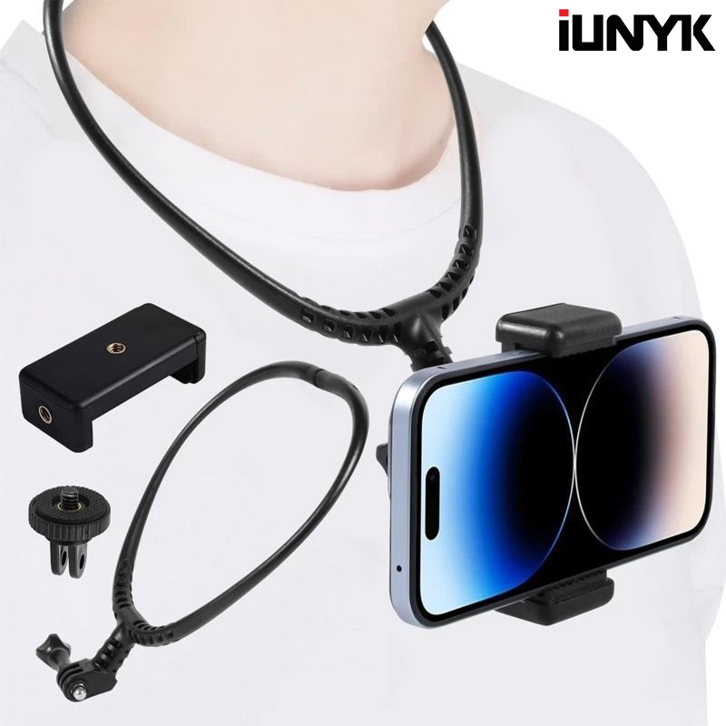 ขายึดคล้องคอ ที่วางมือถือแบบห้อยคอ+คลิปหนีบมือถือ ปรับมุมได้ อแดปเตอร์ปรับได้ 180 องศา พร้อมใช้งาน