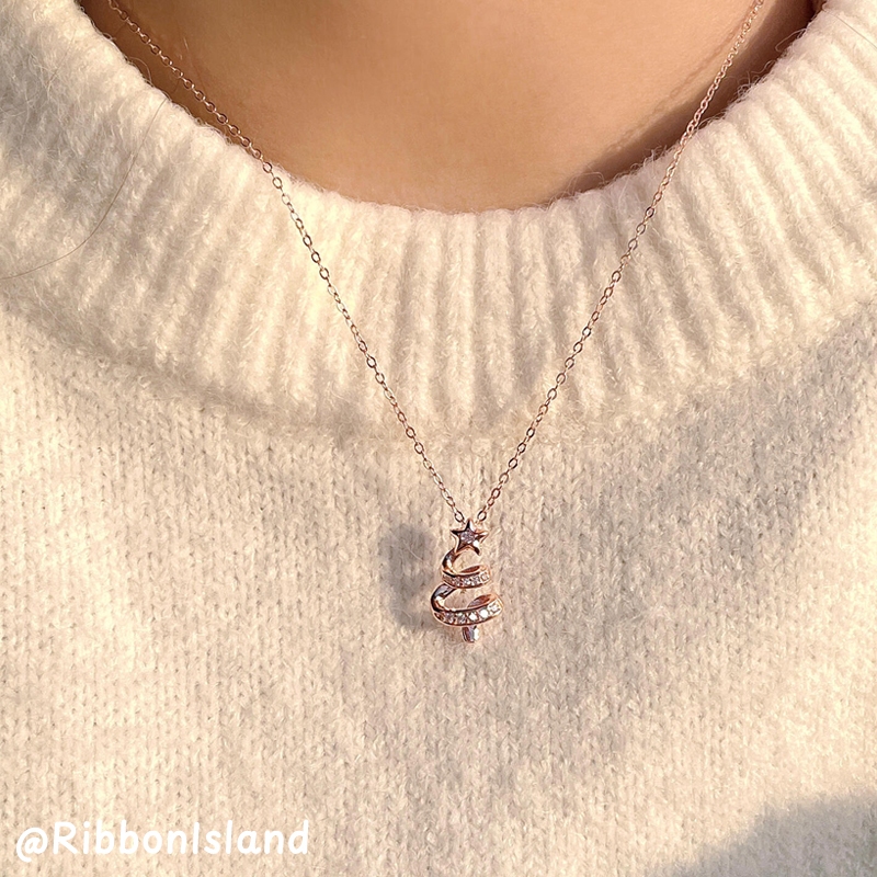 สร้อยคอ chain สไตล์เกาหลี y2k หรูหรา💗 ins แฟชั่น จี้ ต้นคริสต์มาส เพชร เส้น หวาน🎄 สองสี มินิมอล COD