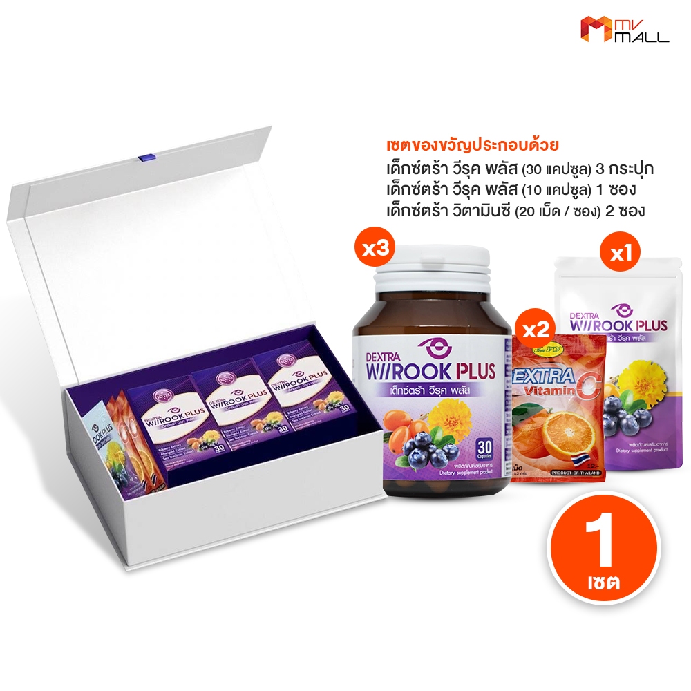 Boxset DEXTRA Wiirook Plus ชุดของขวัญปีใหม่จาก เด็กซ์ตร้า วีรุค พลัส อาหารเสริมดูแลสุขภาพดวงตา