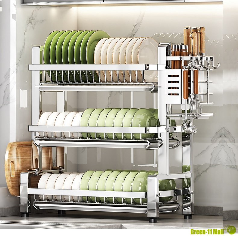 CHW ชั้นวางจาน ชั้นวางถ้วยจาน ชั้นวางจานชาม สแตนเลส 304 กันสนิม พร้อมถาดระบายน้ำ สำหรับคว่ำจานในครัว ที่คว่ำชามจาน