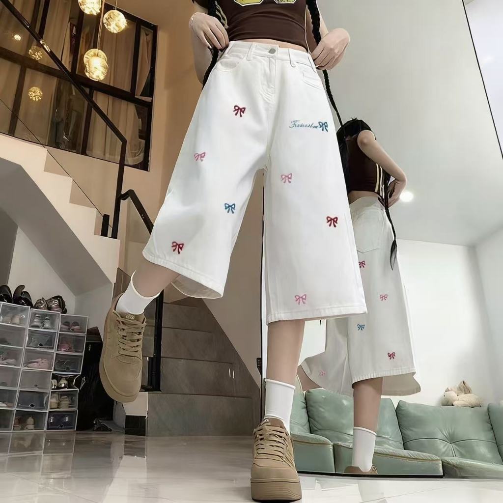 S-10XL กางเกง 7 ส่วน ปักโบว์สุดน่ารัก ผ้านิ่มใส่สบายระบายอากาศได้ดี - รูปที่ 5