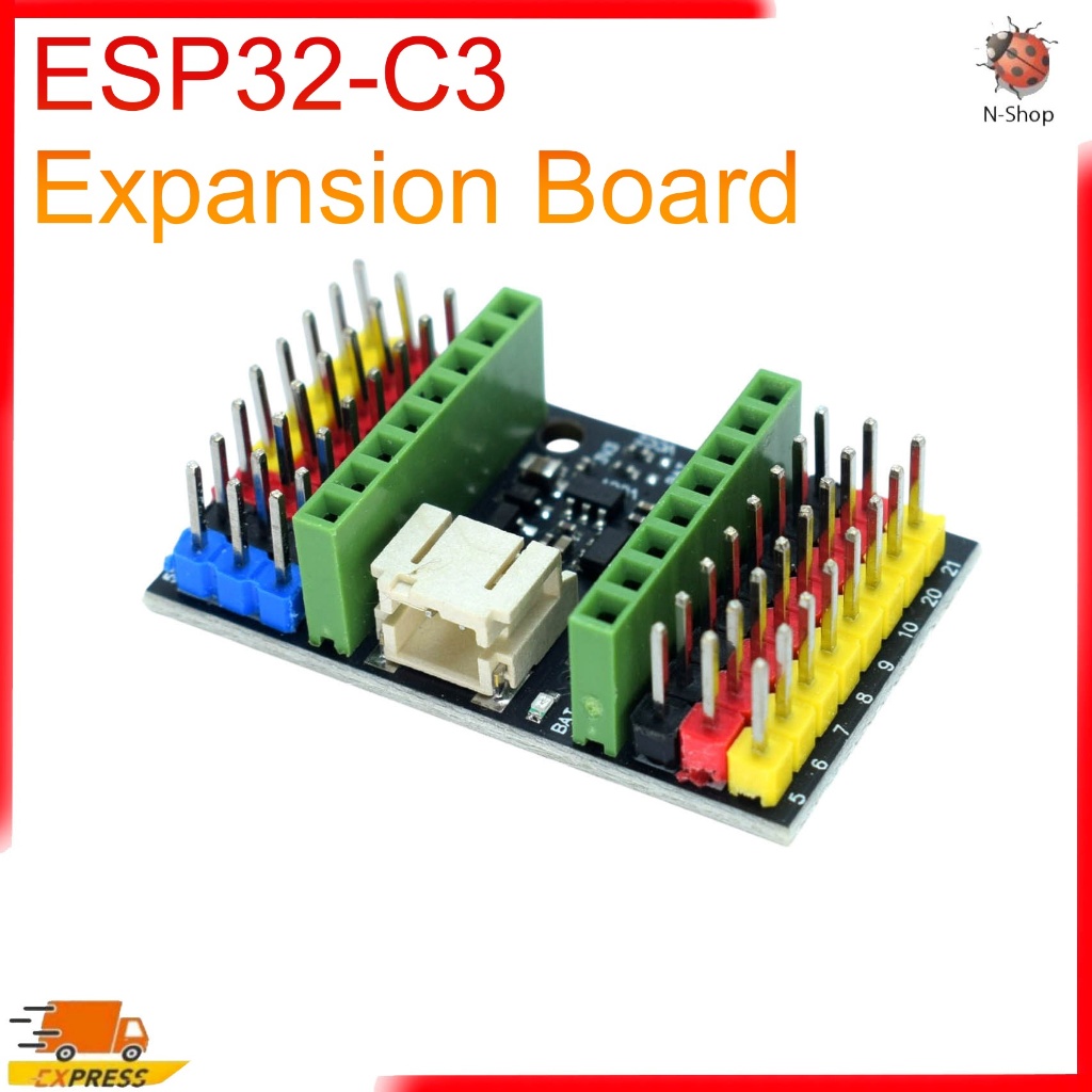 บอร์ดขยาย ESP32-C3 SuperMini | ESP32-C3 Expansion Board | เพิ่มขา I/O, VCC1/VCC2 3.3V/3.7V, ใช้กับ ESP32-C3 SuperMini