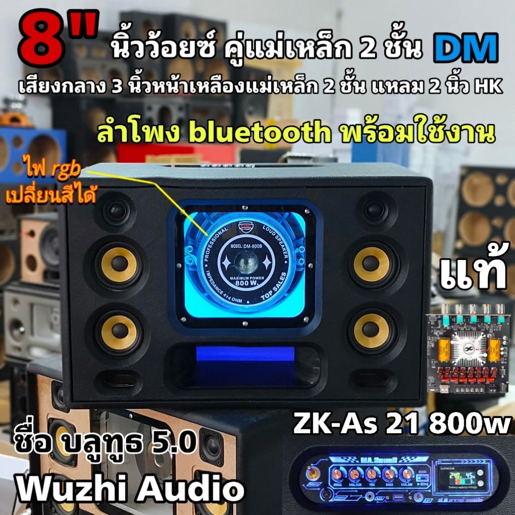 ลำโพงบลูทูธ Diy แบนพาสซับ 8 นิ้วโครงหล่อDM 2 ชั้น แอมป์As 21 800W แท้ แบตในตัว เบสแน่นลอยๆ กลาง3นิ้ว