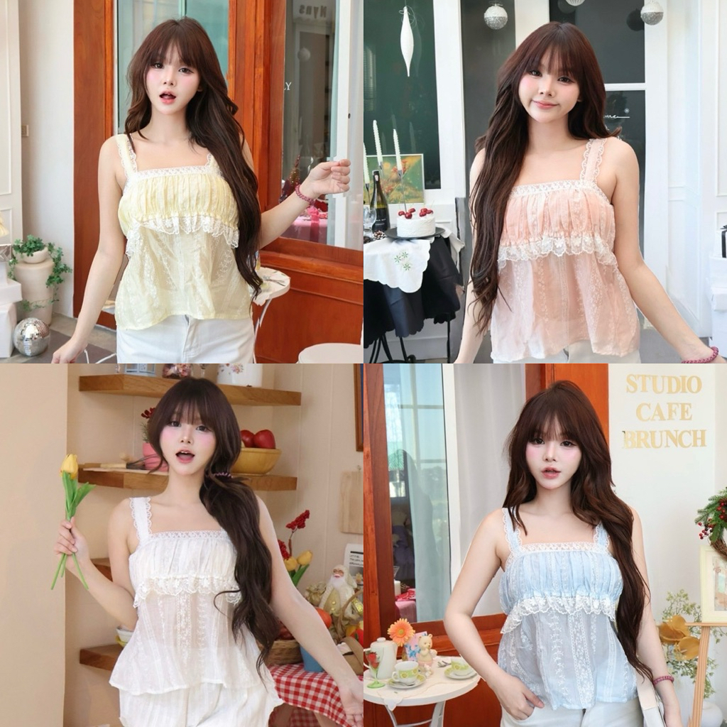 Nusa style เสื้อสายเดี่ยวแต่งขอบลูกไม้