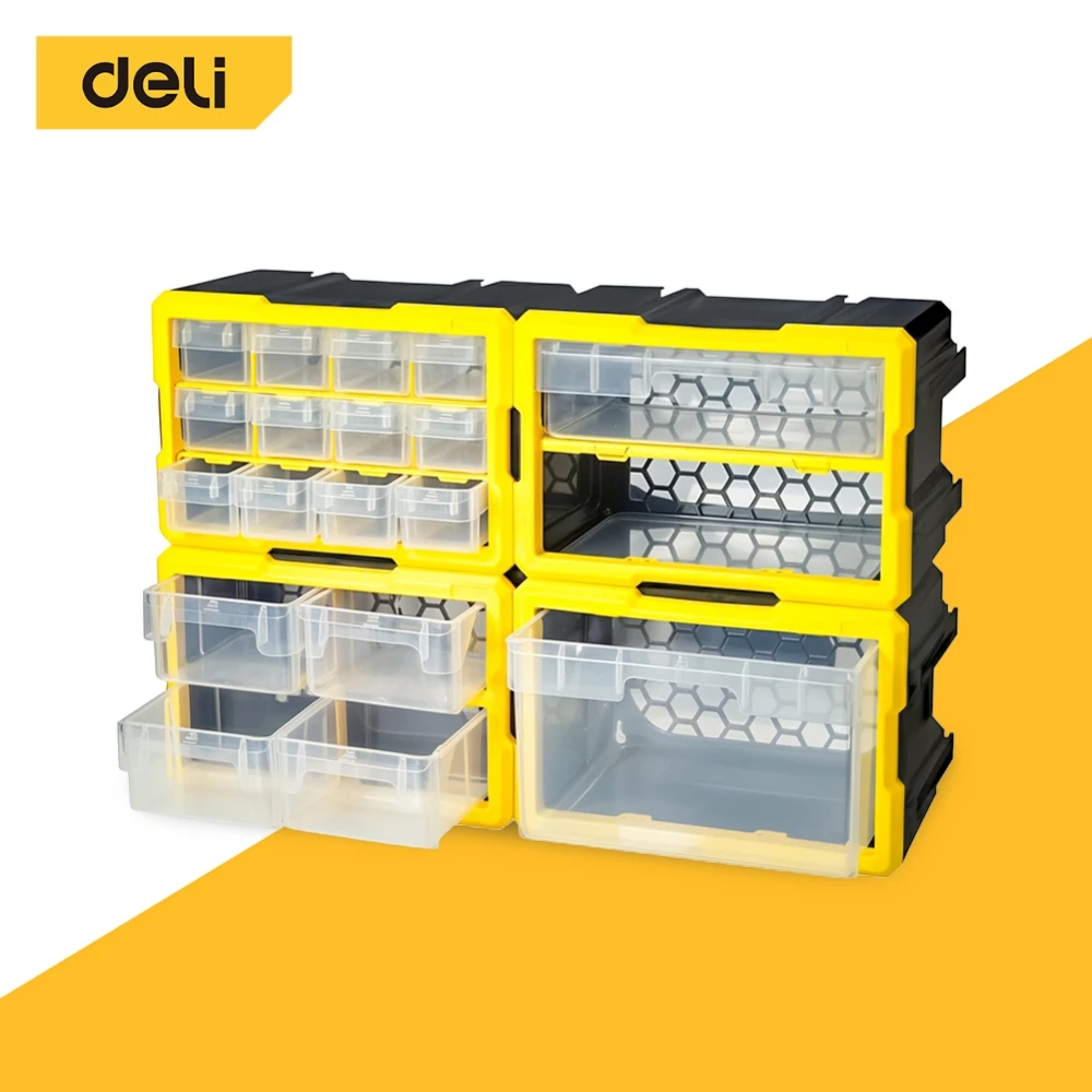 Deli ลิ้นชักพลาสติก ลิ้นชักพลาสติกเก็บสกรู กล่องใส่อะไหล่พลาสติก ยึดกำแพงได้ Compartment Drawer