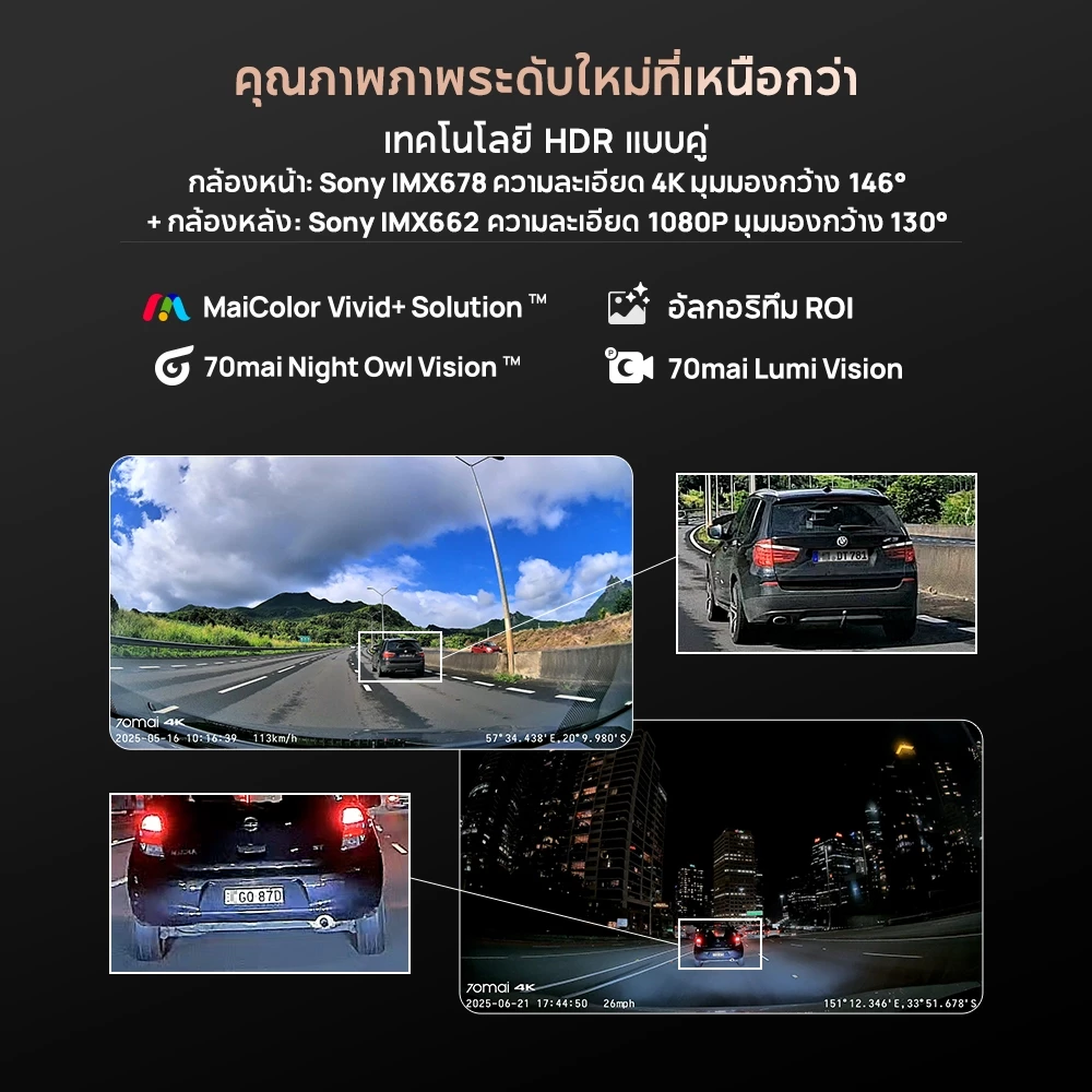 70mai A810S Dash Cam 4K Built-In GPS Full HD WDR 4G 70 Mai Car Camera กล้องติดรถยนต์ รับประกันศูนย์ไทย 3ปี thumbnail 6