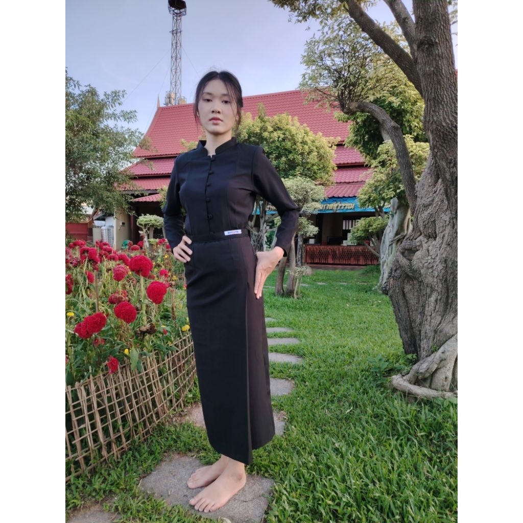 ชุดดำจิตรลดา​ผ้าถุง​ซิป​ข้าง ผ้า​อ๊อก​ฟอร์ด​ งานไม่อัดกาว - รูปที่ 4