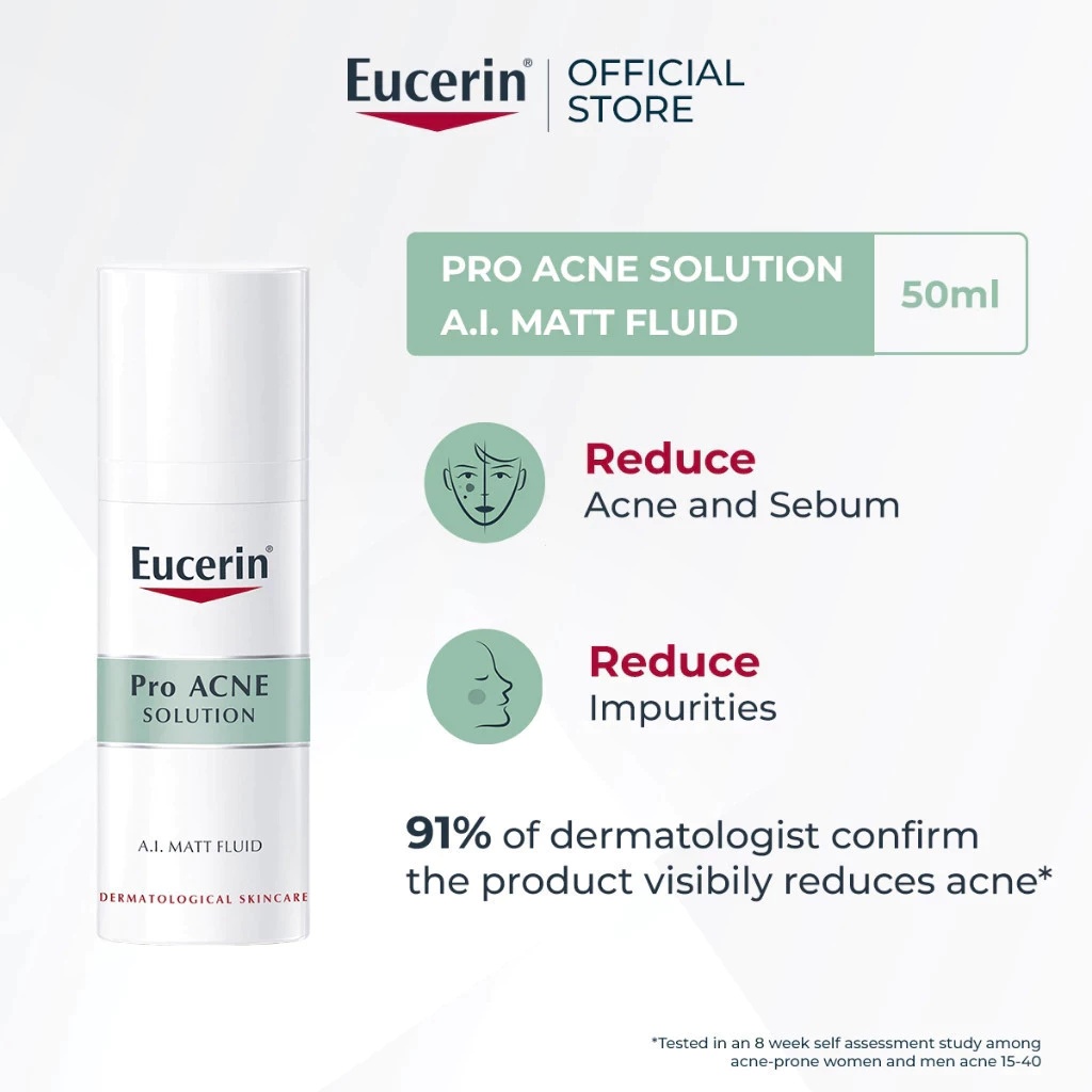 Eucerin Pro ACNE SOLUTION A.I. MATT FLUID 50 ML ครีมบำรุงผิวหน้า ลดปัญหาสิว รอยดำ รอยแดง คุมมัน
