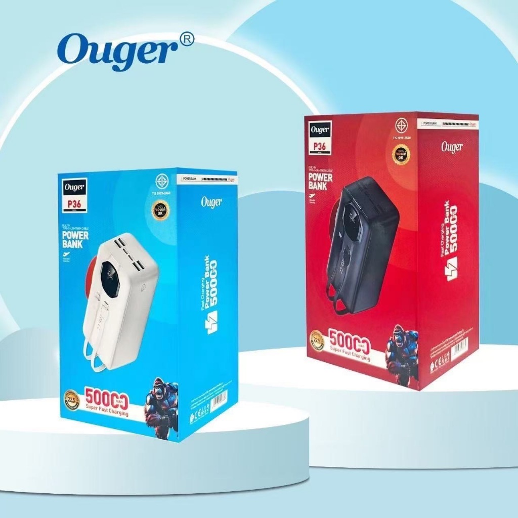 Powerbank Ouger P36 50000 mAh ชาร์จพลังงานแสงอาทิตย์ มีสายชาร์จในตัว สำหรับพกพา