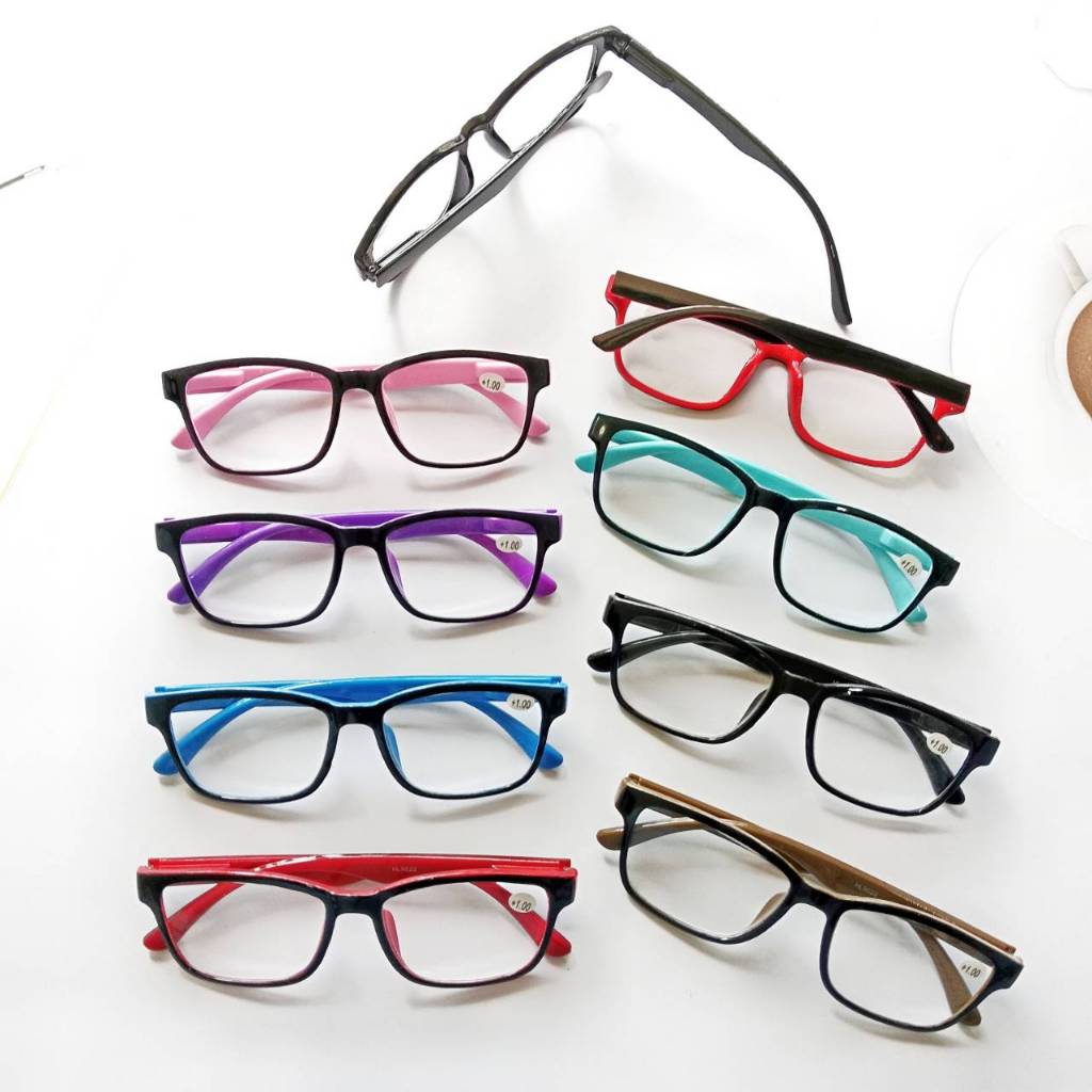 ขายยกค่าสายตาเบอร์หละ 5 ชิ้นคละสี มี+100ถึง+300แว่นสายตายาวขาสปริง อ่านหนังสือ ขาพลาสติก ทรงเหลี่ยม กรอบพลาสติก รุ่น2410