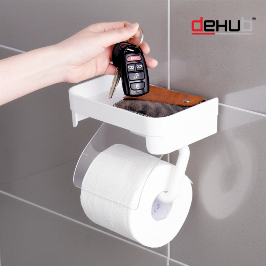 DeHUB ที่แขวนกระดาษทิชชู่ ในห้องน้ำ ที่วางมือถือ ที่แขวนกระดาษชำระ ตัวล็อกสูญญากาศ  Shelf Rollpaper