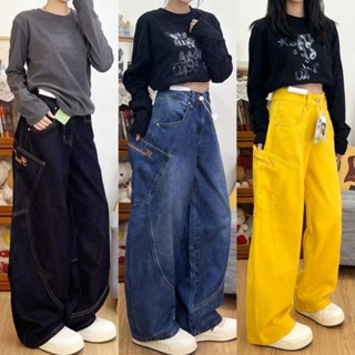 3สี กางเกงยีนส์ กางเกงยีนส์ขากว้าง กระเป๋าใหญ่ งานหนัก เหมาะ…