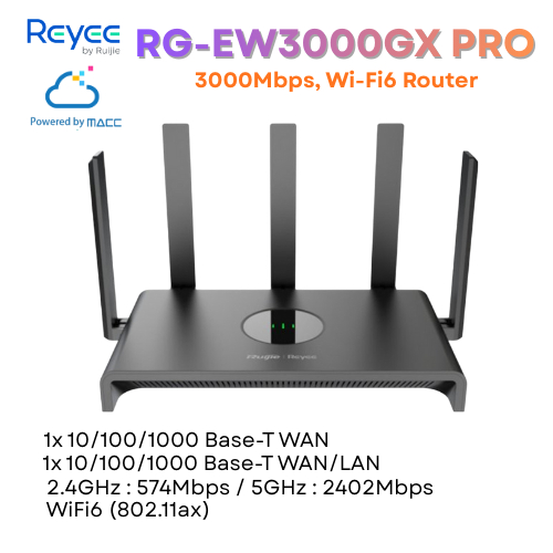 Reyee RG-EW3000GX PRO เราเตอร์เกมมิ่งความเร็วระดับกิกะบิตแบบสองย่านความถี่ที่รองรับ Wi-Fi 6 มาตรฐาน