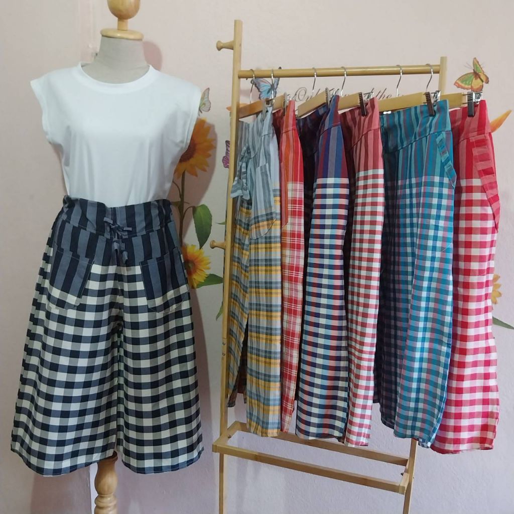 กางเกงผ้าขาวม้าห้าส่วน มีกระเป๋า 3 แบบ