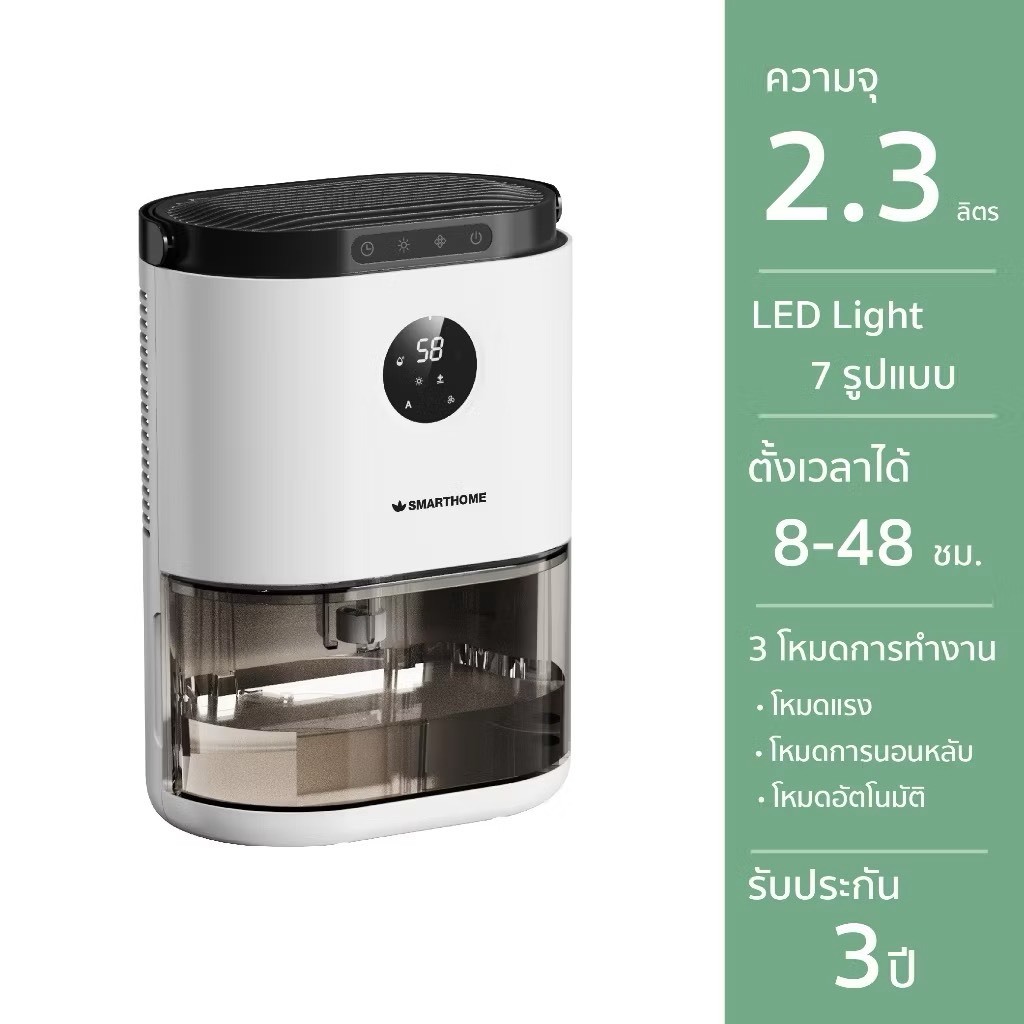 SMARTHOME เครื่องลดความชื้น ความจุสูงสุด 2.3ลิตร รุ่น SM-DH001 รับประกัน 3 ปี