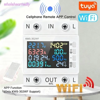 Tuya 8in1 WIFIสมาร์ทเครื่องวัดพลังงานไฟฟ้า หน้าจอสี 2P AC 170-270V 63A รีโมทคอนโทรลแรงดันไฟฟ้าปกป้อง