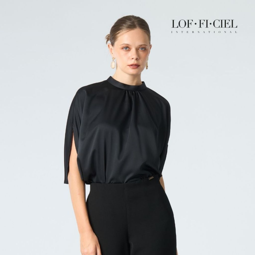 LOF-FI-CIEL Woman's blouse Satin เสื้อผู้หญิง ทรงหลวมไม่ต่อแขน สีดำ FBAIBL