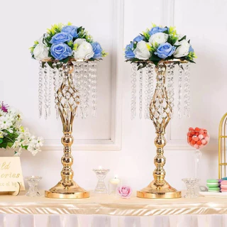 คริสตัล 24 ชิ้น เชิงเทียน แจกันแต่งงาน ตกแต่งเชิงเทียน โลหะแจกันดอกไม้ผู้ถืองานแต่งงาน Decor