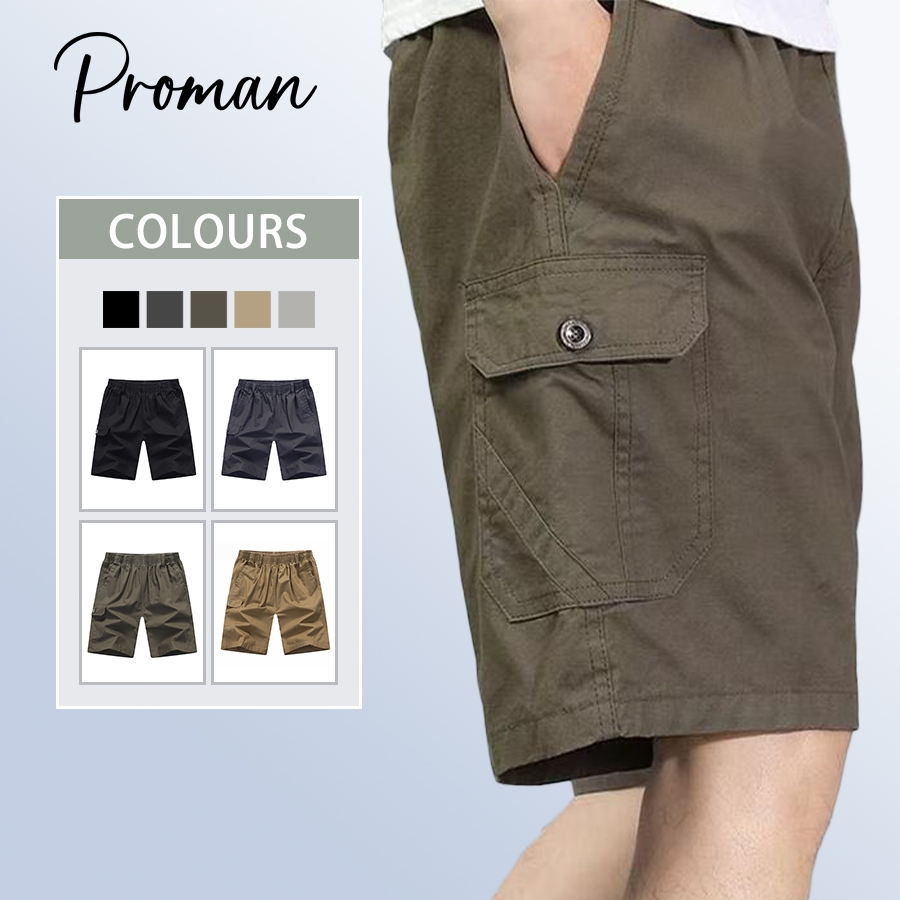 ProMan-กางเกงขาสั้นชุดทํางานผ้าฝ้ายฤดูร้อน  เอวสูง  กระเป๋าหลายใบ  กว้างขวาง  กีฬา  โจ๊กเกอร์