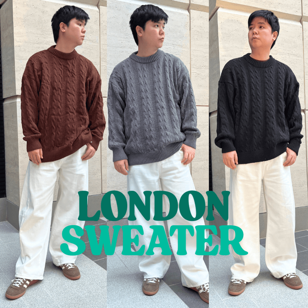 BOYVIBE เสื้อสเวตเตอร์ผ้าไหมพรม London Sweater เนื้อผ้าเกรดพรีเมี่ยม ผ้าใส่สบาย ใส่แล้วไม่คัน ทรงเกาหลีสุดๆ  (มี 4 สี)