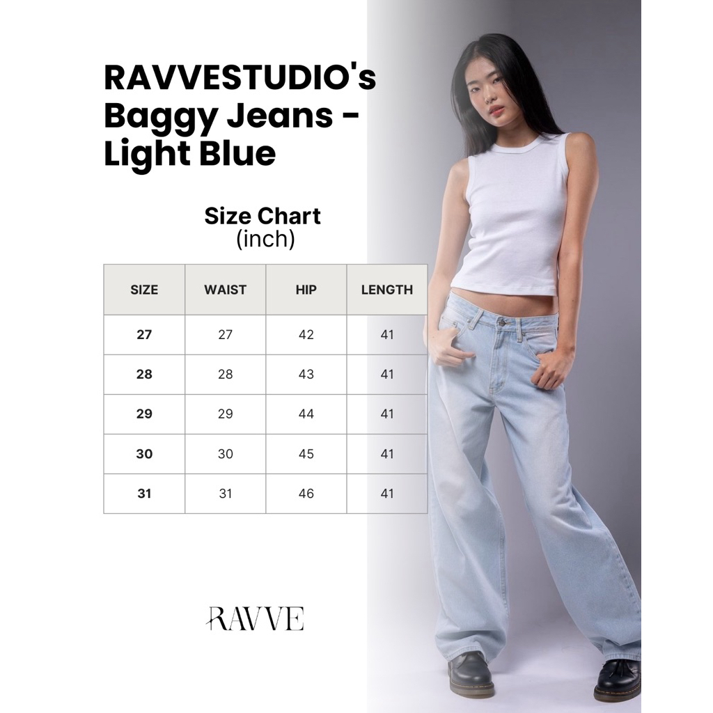 กางเกงยีนส์ RAVVESTUDIO's Baggy Jeans - Light Blue - รูปที่ 4