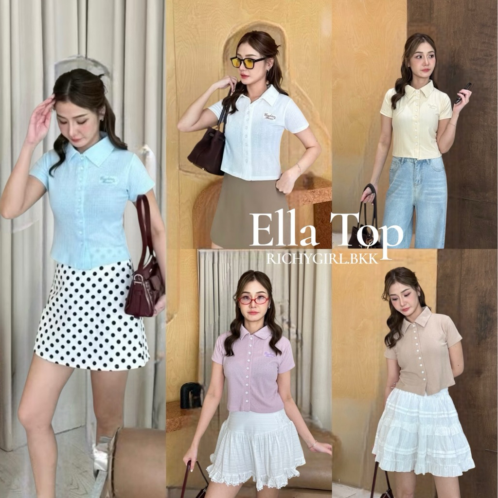 RICHYGIRL Ella Top เสื้อโปโล/เสื้อยืดผ้าลายฉลุ ดีเทลปัก กระดุมใช้งานได้จริง