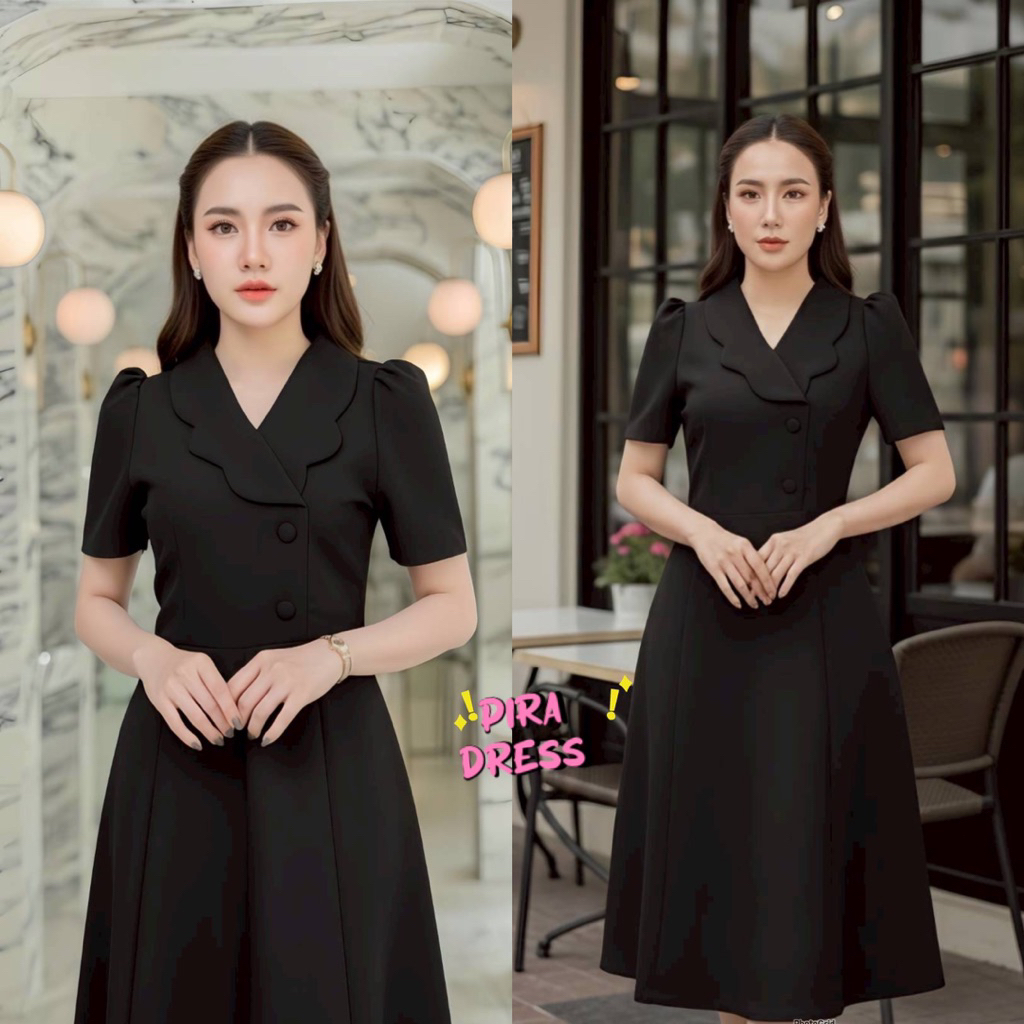 PIRA DRESS เดรสผ้ารอยัล เฟปเป้ สีดำ ทรงสวย