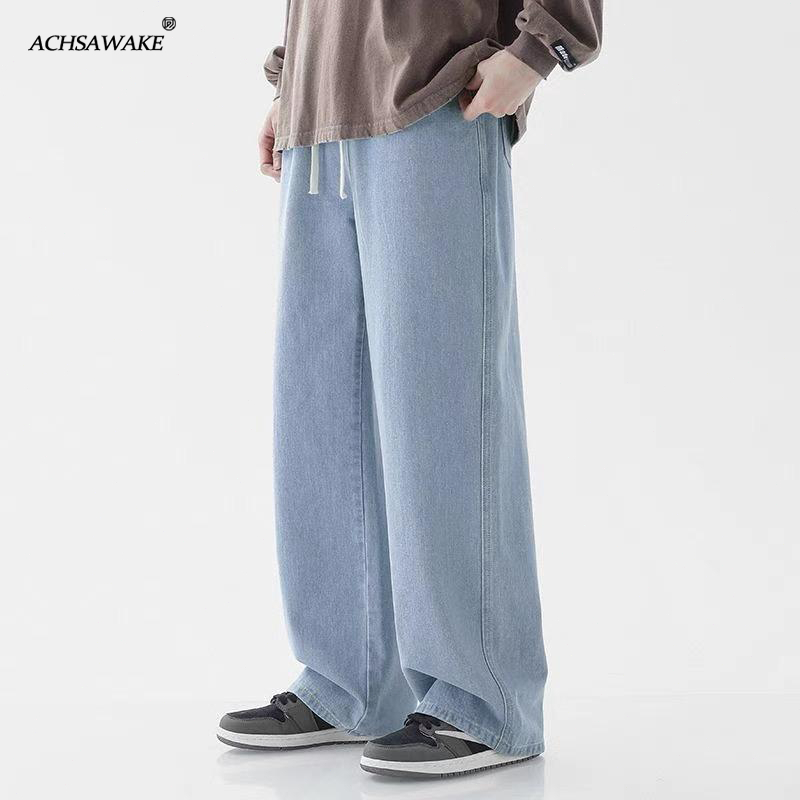 ACHSAWAKE กางเกงยีนส์ผู้ชาย ขาตรง เอวยืด ดีไซน์สากล แฟชั่นทันสมัย ผ้าคุณภาพสูง สำหรับทุกวัน