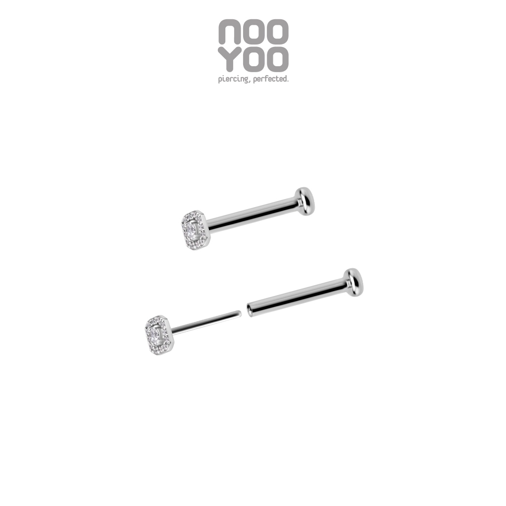NooYoo ต่างหูสำหรับผิวแพ้ง่าย CoCr NF Baguette Premium CZ / Titanium TL